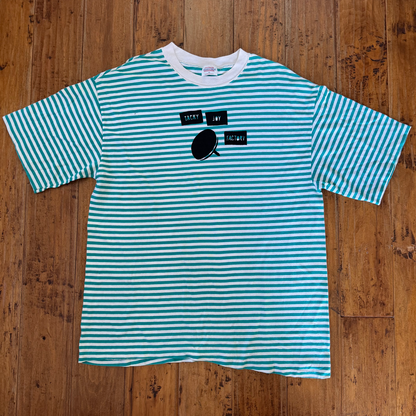 Boxy Aqua Blue/White Striped Tee