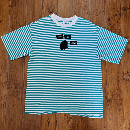 Boxy Aqua Blue/White Striped Tee